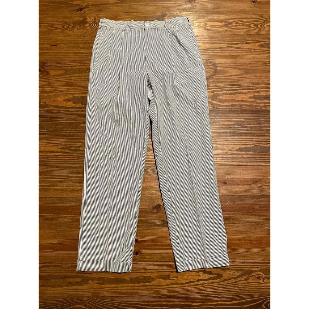 Brooks Brothers Elliot Seersucker Pleated Men's 36x34 Blue White Cuffed Pants